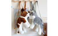Dangling Legs Soft Toy Husky Backpack Soft Furry Realistic Husky Soft Toy Bag Top Hanging Loop Stuffed Dog Backpack for Display