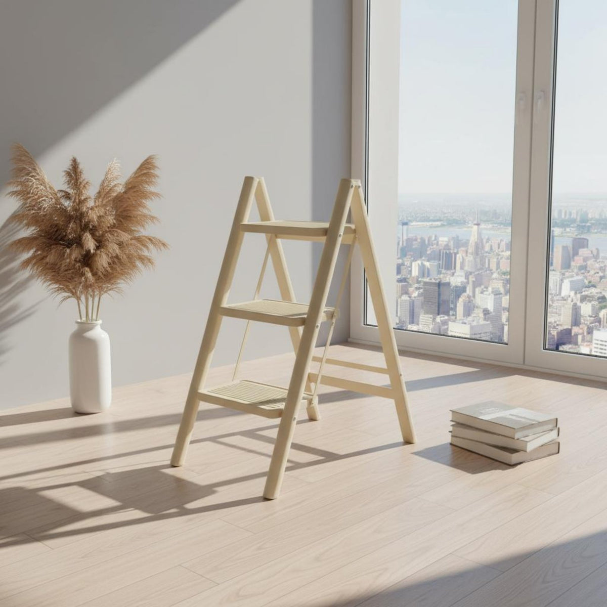 Wide Steps Portable V-Shaped Ladder Anti-Slip Treads 4 Step Folding Ladder Two-in-One Use Household Tool for Housewarming