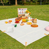 Picnic Blanket and Camping Mat with Ground Nails, Waterproof Outdoor Mat for Adults Summer, Gingham Non-Woven Camping Blanket