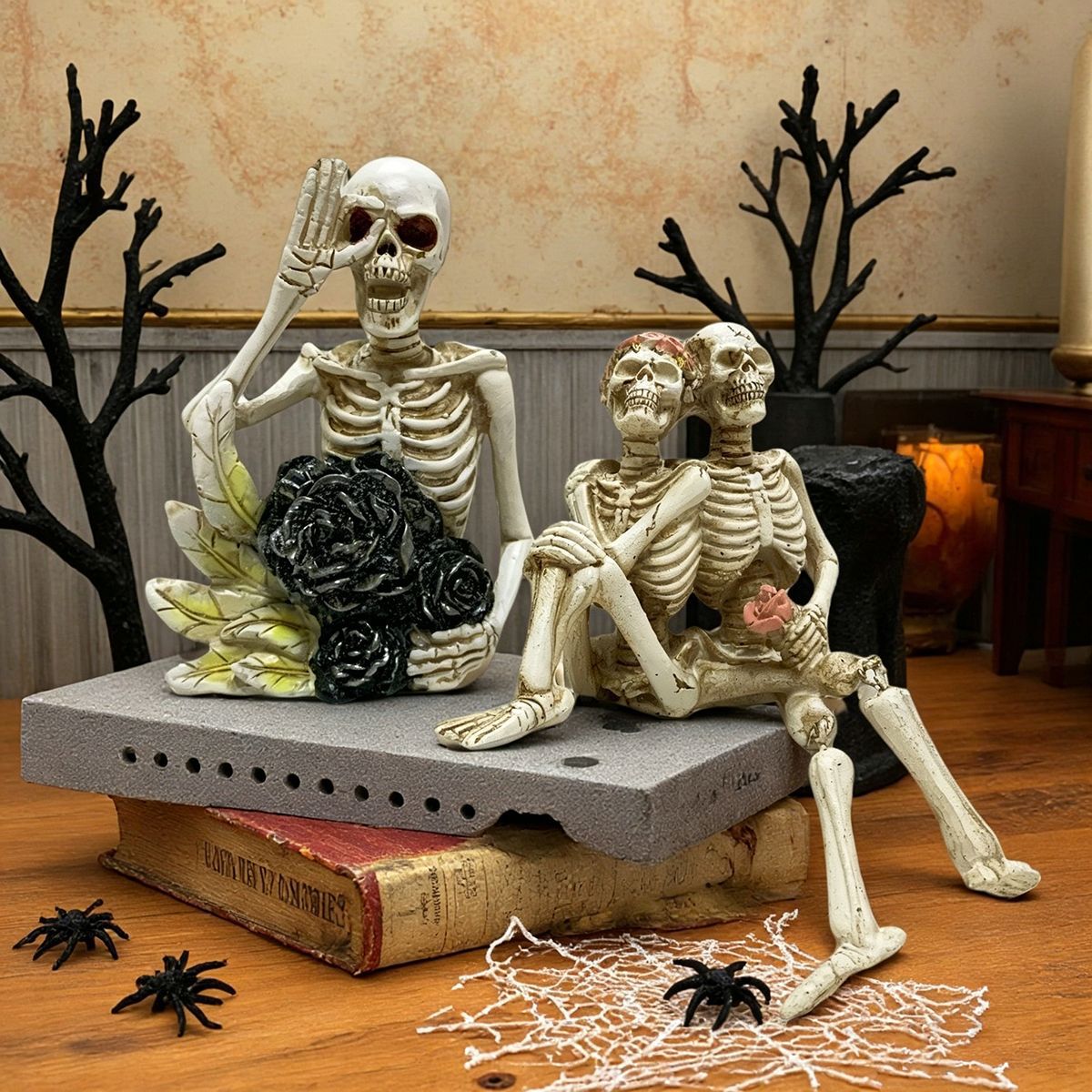Halloween Resin Skull Ornaments Gothic Couple Kissing Statue Tabletop Window Party Decoration Props