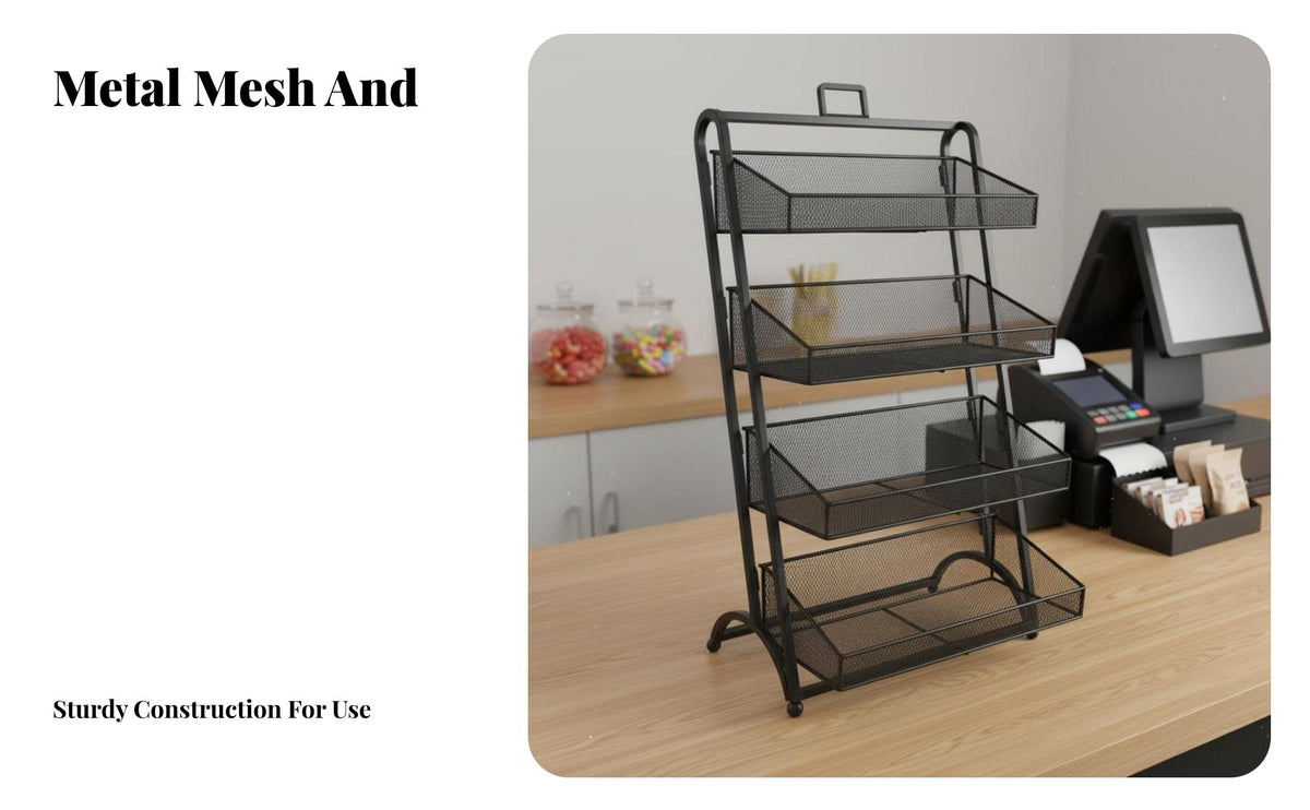 Checkout Counter Shelf Space-Saving Countertop Candy Display Stand Freestanding 4 Tier Snack Display Rack for Convenience Store Owners, Retailers
