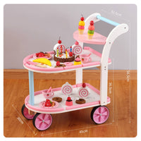 Curved Handle Pretend Dessert Cart Storage Plaything Dessert Cart