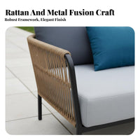 3 Pieces Nordic Design 3-Piece Woven Seating Group Weatherproof Outdoor Furniture Long-Lasting Frame Patio Set Thick Cushions Included for Couples, Apartment Dwellers, Homeowners, Garden, Backyard, Balcony, Porch