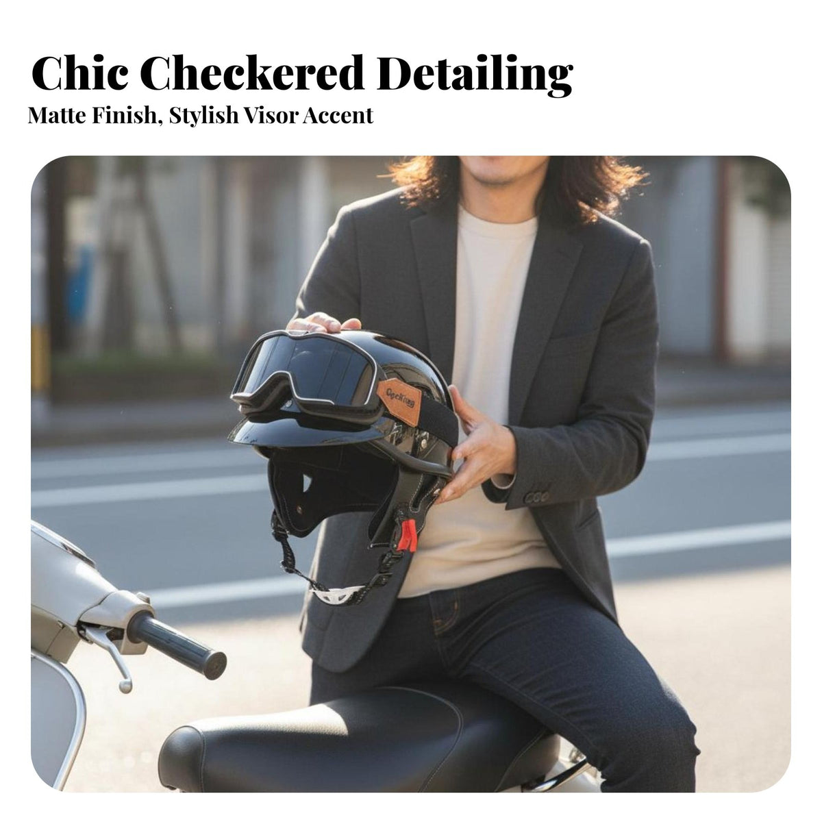 Japanese Design Helmet Four-Season Use Retro Half Helmet Universal Fit Vintage Head Cap with Goggles for Summer Riding, City Commuting