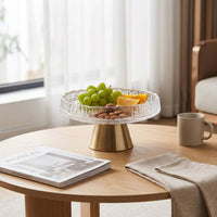 Hammered Fruit Dish with Metal Base Clear Pedestal Fruit Bowl Textured Pedestal Serving Bowl Round for Dining Table, Sideboard