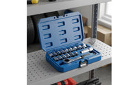 17 Pieces Reversible 12-Point Socket Set Hard to Reach Areas Through Socket Wrench Set Organized Storage for Auto Repair, Workshop, Garage