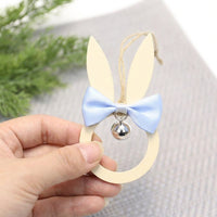 Easter Bunny Hanging Decoration Bowknot Design Wooden Bunny Ornament Spring Themed Bunny Head Pendant with Bell for Teachers, Wall Decor, Classroom