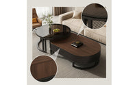 Low-Profile Nesting Coffee Table with Drawers Contemporary Oval Coffee Table with Storage Multi-Functional Versatile for Living Room