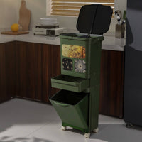 Kitchen Trash Bin with Drawer Slim Cabinet Trash Can with Wheels Space-Saving