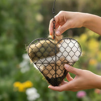 Heart-Shaped Hanging Bird Nesting Material Holder Decorative Hanging Bird Nester Sturdy Nesting Holder with Hook Rust-Proof for Wild Birds, Garden, Backyard, Patio