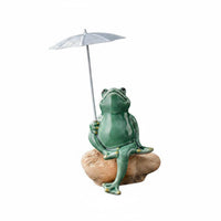Umbrella Frog Figurine Tea Pet Frog Ornament Miniature Garden Decor for Patio