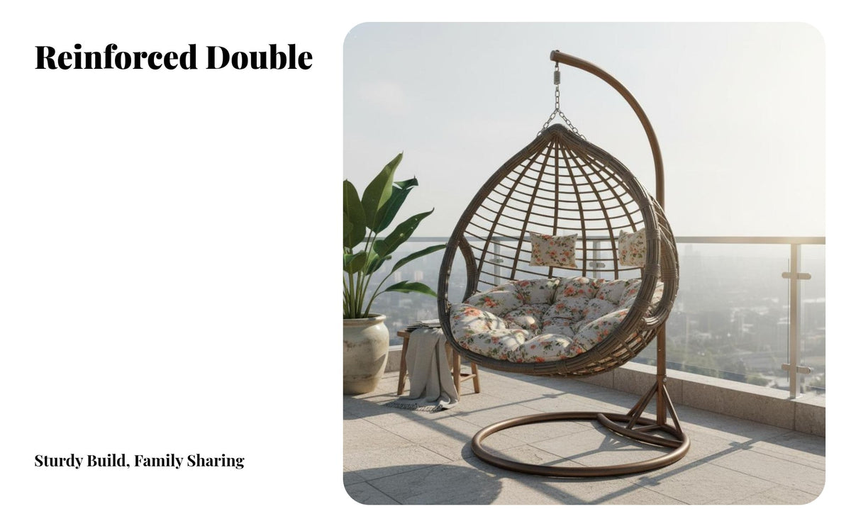 Rocking and Reclining Oval-Shaped Basket Chair Includes Cushions Freestanding Oval Pod Stable Structure Swing Seat Cushiony Cushioning for Families, Homeowners, Balcony, Bedroom, Outdoor, Indoors