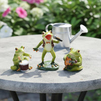 3 Pieces Vibrant Colors Frog Band Figurine Set Hand-Painted Musical Frog Statue Set Whimsical Design for Patio, Tabletop, Courtyard