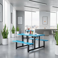 Easy to Clean Stainless Steel Dining Table Bench Single-Piece Heavy Duty Dining Hall Table with Attached Benches Integrated Cafeteria Seating for School, Restaurant