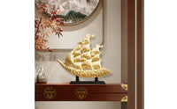Housewarming Gift Effortless Sailing Boat Statue Light Luxury Design Feng Shui Wealth Ship Good Luck Charm Sailboat Sculpture Intricate Carvings for Office, Living Room, Entryway