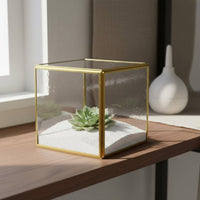 Geometric Glass Terrarium Centerpiece Decoration Glass Geometric Terrarium Brass Frame Display Box Nordic Aesthetic