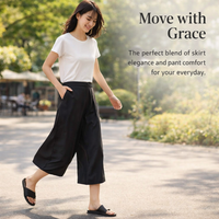 Work Trousers for Women with Elastic Waist and Wide Leg Palazzo Fit, Premium Cellulosic Fabric Summer for Office Wear, Plus Size Culottes