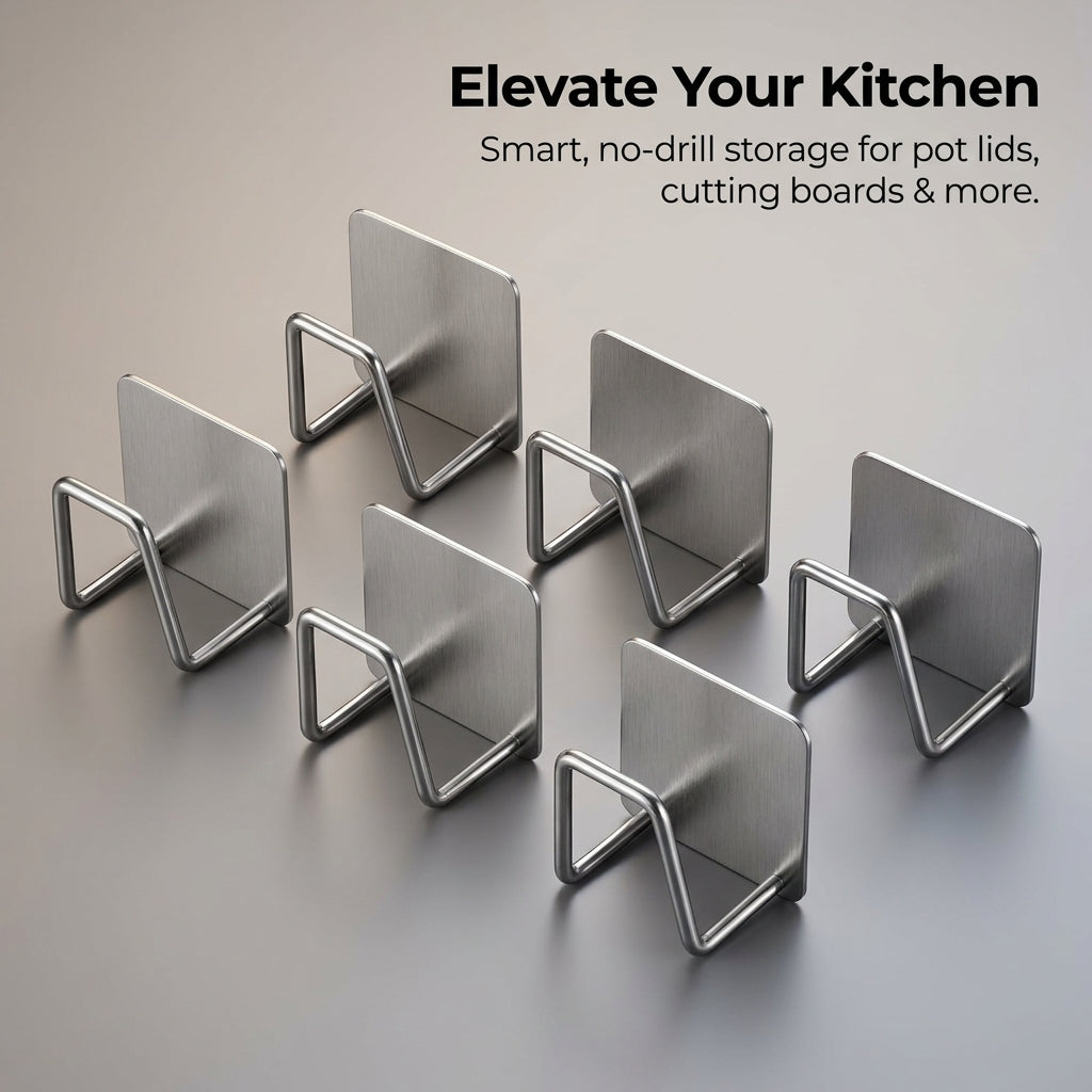 Stainless Steel No Drill Kitchen Organizer for Pot Lids and Cutting Boards, Wall Mounted Pot Lid and Cutting Board Holder