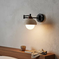 Natural Stone Shade Adjustable Swing Arm Wall Lamp Space Saving Swing Arm Wall Lamp Vintage Century Design LED Reading Sconce Easy to Install for Bedroom, Living Room