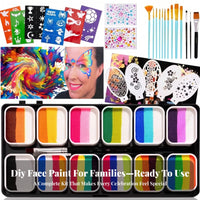 Face Paint Kit with Brushes and Stencils | 12 Bright Colors, complete, Face and Body Paint Set with Stencils, for Parties