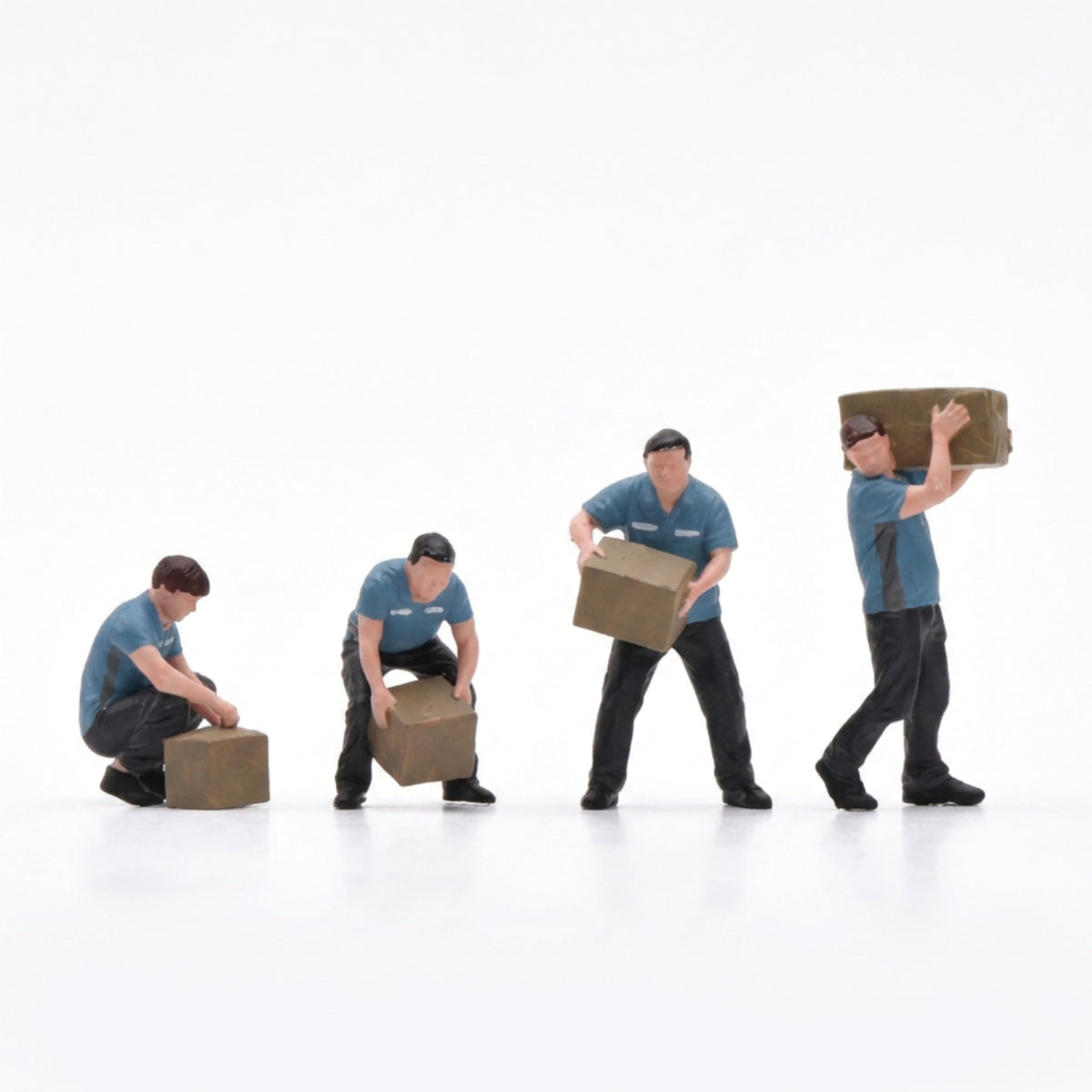 4 Pieces 1/64 Logistics Worker Figurines Tiny Miniature People with Boxes Decorative Miniature People Model for Hobbyists, Warehouse Display