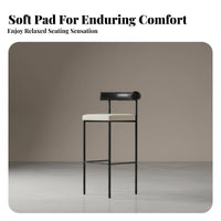 Industrial Design Minimalist High-Legged Stool Designer Inspired Counter Chair Padded Backrest Home Furniture Upholstered Seat for Interior Designers, Business Owners, Cafe, Restaurant, Kitchen Island, Dining Room