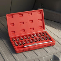 21 Pieces 3/8-Inch Drive Oil Pan Drain Plug Set Square Hex Star Drive Triangle Bits Drain Plug Socket Set