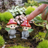 2 Pieces Miniature Cute Fungus Fairy Figurine Decorative Fungus Fairy Statue Hand-Painted Long-Lasting for Bonsai