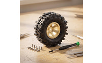 4 Pieces RC Crawler Wheel and Tire Set 1/30 Scale RC Crawler Tires with Brass Hubs Wheel and Tire Set All-Terrain Wheels Deep