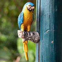 Macaw Figurine Hand Painted Lifelike Macaw Sculpture Resin Avian Tree Hanger Handmade Exotic Avian Sculpture for Patio