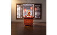1/64 Scale Shrine Model with Figurine Retro Chinese-Style Miniature Altar Cabinet Ornate Dollhouse Shrine Carved for Collectors, Hobby Builders, Desk Decor