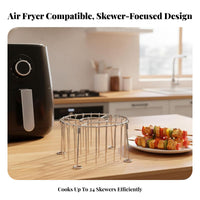 Grooved Design 24-Skewer Hanging Rack Detachable Air Fryer Skewer Rack High-Heat Resistant for Families, Oven, Barbecue, Party
