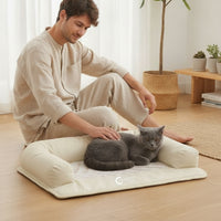 Non-Slip Side Cushion Pet Mat Supportive Cat Cooling Mat Easy to Pet Hygiene Bed with Bolsters Year-Round for Floor, Sofa