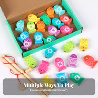 Educational Wooden Alphabet Number Toy Made from Wood Alphabet and Number Game Early Education Wooden Sea Creature Catching Game Promotes Parent-Child Interaction for Toddlers, Kids 3+, Preschoolers