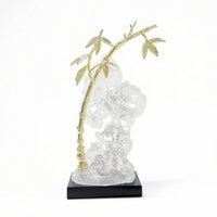 Resin Stone Ornament with Crystal Base Gold-Toned Metal Leaf Sculpture Artistic