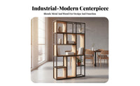 Industrial Design Bookcase Versatile Metal and Wood Cubby Shelf Sturdy Construction Open-Shelf Room Divider for Restaurant, Office