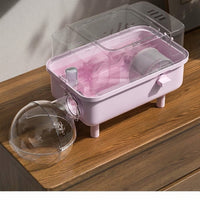 Portable Hamster Cage with Handle, 2-Level Square Shape Habitat, Transparent Small Cage for Outdoor Use and Travel, Portable Hamster Habitat