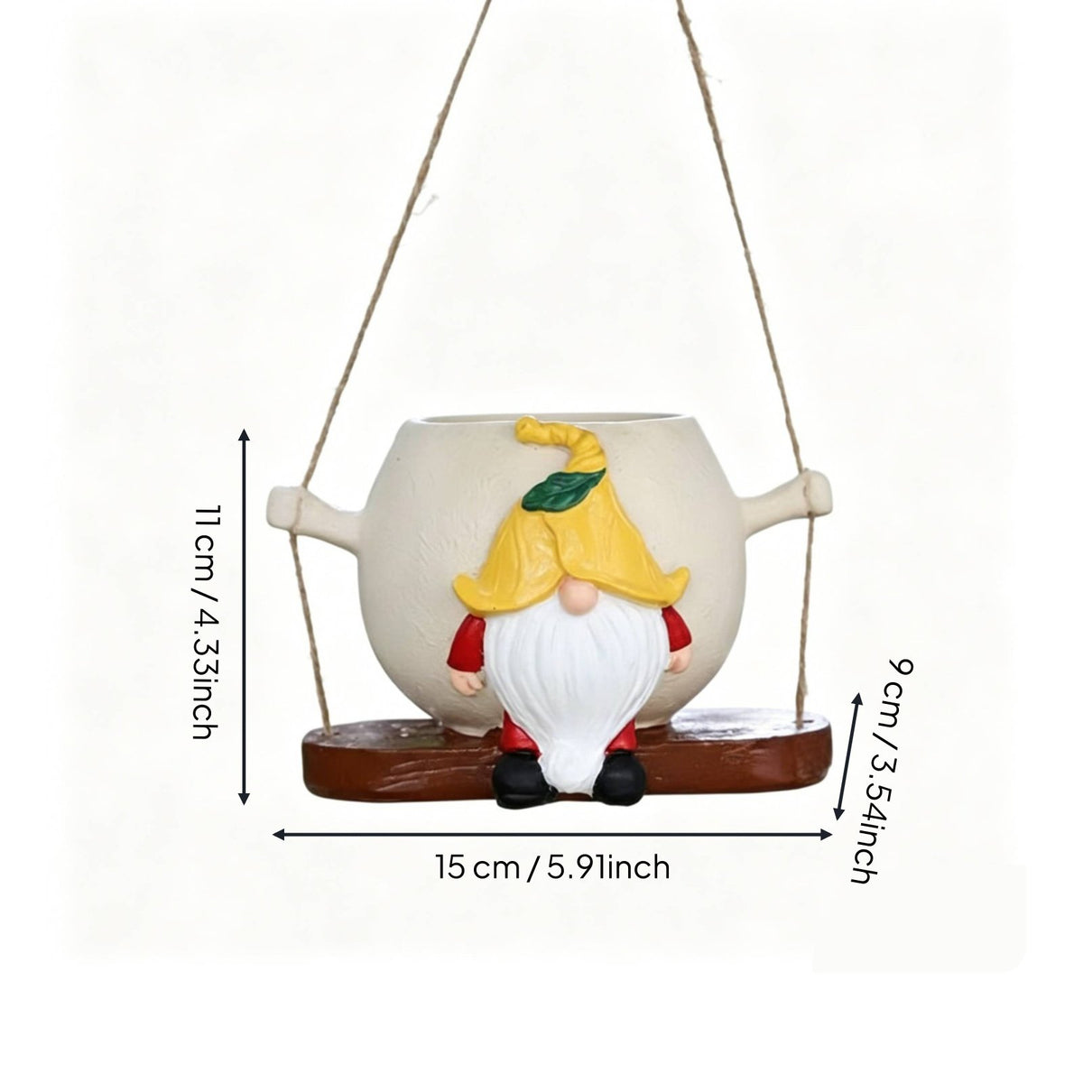 Creative Design Swinging Dwarf Flower Pot Weather Resistant Gnome Swing Planter Whimsical Decoration Resin Gnome Statue Planter for Patio, Yard, Balcony