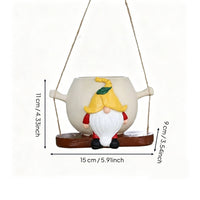 Creative Design Swinging Dwarf Flower Pot Weather Resistant Gnome Swing Planter Whimsical Decoration Resin Gnome Statue Planter for Patio, Yard, Balcony