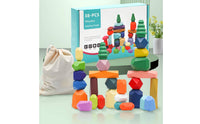 38 Pieces Wooden Stacking Rocks Geometric Stacking Blocks with Storage Box Wooden Stones Faceted Stone Blocks Smooth
