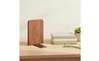 Wooden Bookend with Metal Base Freestanding Desktop Bookend Non Skid Bookcase Bookends for Readers, Students, Desk, Bookshelf, Office