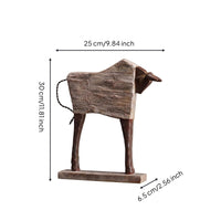 Resin Wood Grain Bull Ornament Vintage-Inspired Rustic Bull Statue Freestanding Home Decor Textured