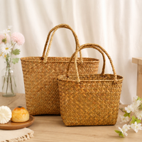 Empty Hamper Basket Kit Brown Woven Plant Fiber Wicker Weave for Gift Packaging