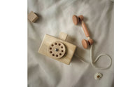 Vintage-Style Wooden Toy Phone Classic Toy Telephone Decorative Wooden Telephone with Handset Interactive for Photo Shoots