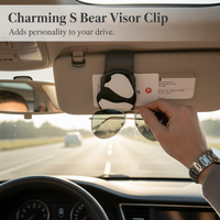 Car Visor Organizer Clip for Sunglasses and Cards - Multifunctional Cartoon Panda/Bear Design