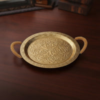 Serving Tray with Handles Gold-Tone Metal Serving Tray Round for Dining Table