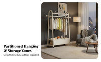 On casters Rolling Clothes Rack with Shelf Mobile Wheeled Clothes with Shelf Freestanding Garment Stand Simple Design for Students, Renters, Homeowners, Bedroom, Balcony, Laundry Room, Entryway