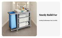 Room Service Cleaning Cart Large Capacity Hotel Service Cart Easy Maneuverability Multi-Shelf Utility Trolley for Cleaners, Hotels, Guesthouses, Spas