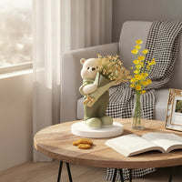 Bear Figurine with Vase Decorative Tabletop Figurine Table Centerpiece Charming Sculpture Modern for Living Room, Entryway