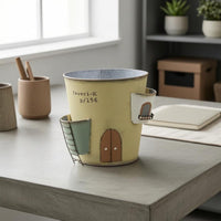 Distressed Vintage Finish Castle Planter Painted Door and Window Details Decorative Castle Pot Drainage Hole Iron Planter Pot Tapered Body